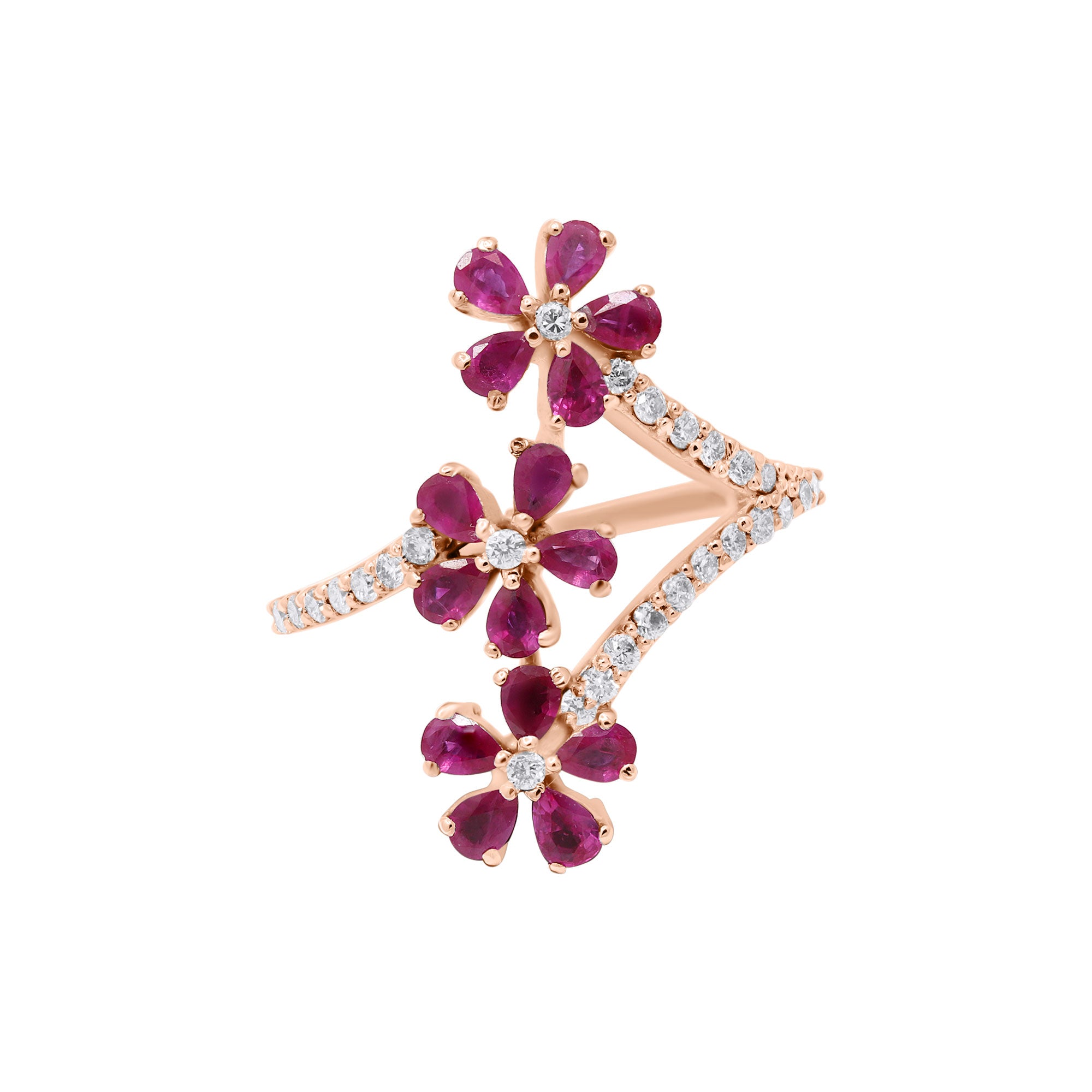 Natural Ruby With Diamond White Gold Flower Ring In 18k White Gold