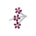 Natural Ruby With Diamond White Gold Flower Ring In 18k White Gold