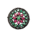 Elegant Natural Emerald, Ruby & Diamond 925 Sterling Silver Handmade Ring