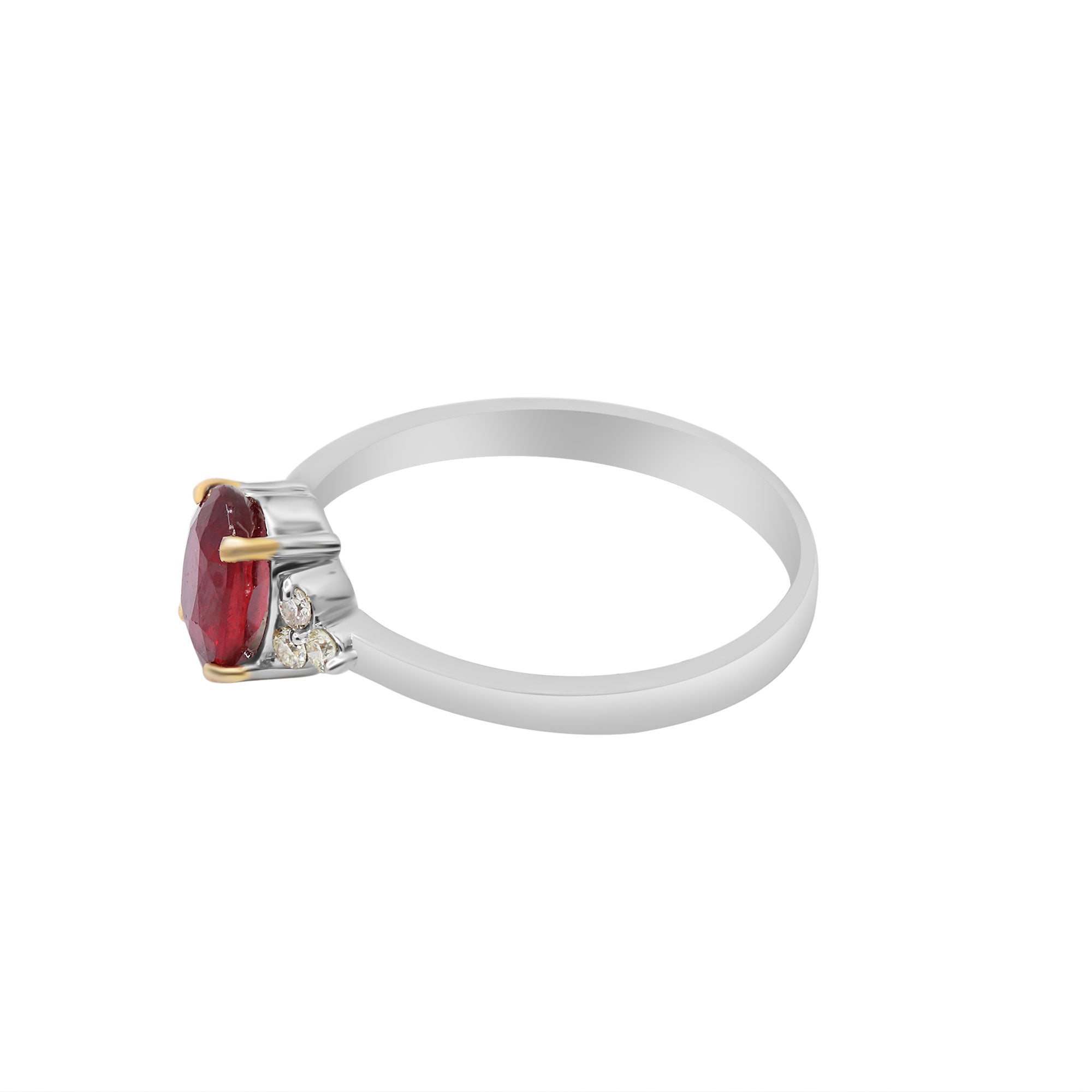 Natural Oval Ruby And Diamond White Gold Ring In 14k White Gold