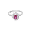 18k Gold Oval Cut Natural Ruby With Diamond White Gold Ring