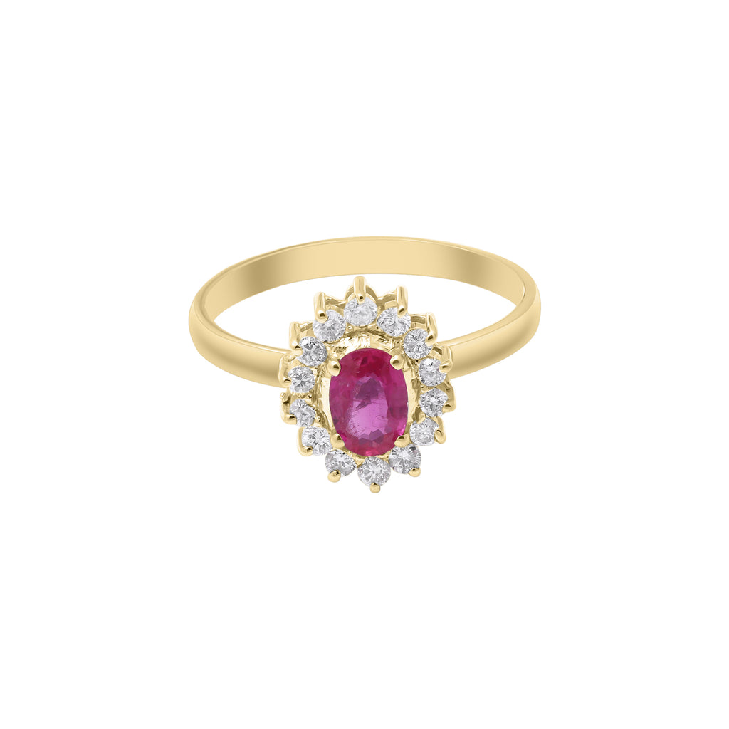 18k Gold Oval Cut Natural Ruby With Diamond White Gold Ring