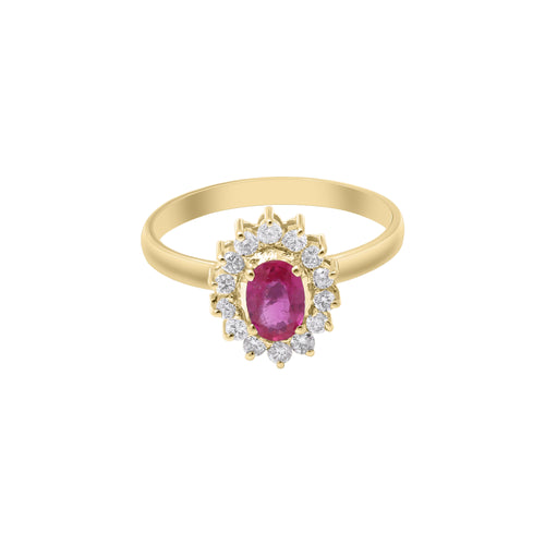 18k Gold Oval Cut Natural Ruby With Diamond White Gold Ring