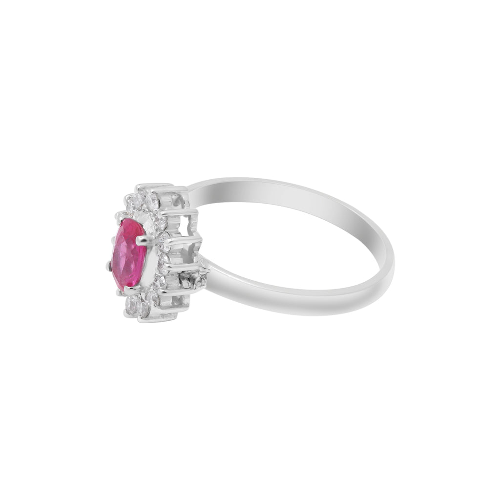 18k Gold Oval Cut Natural Ruby With Diamond White Gold Ring