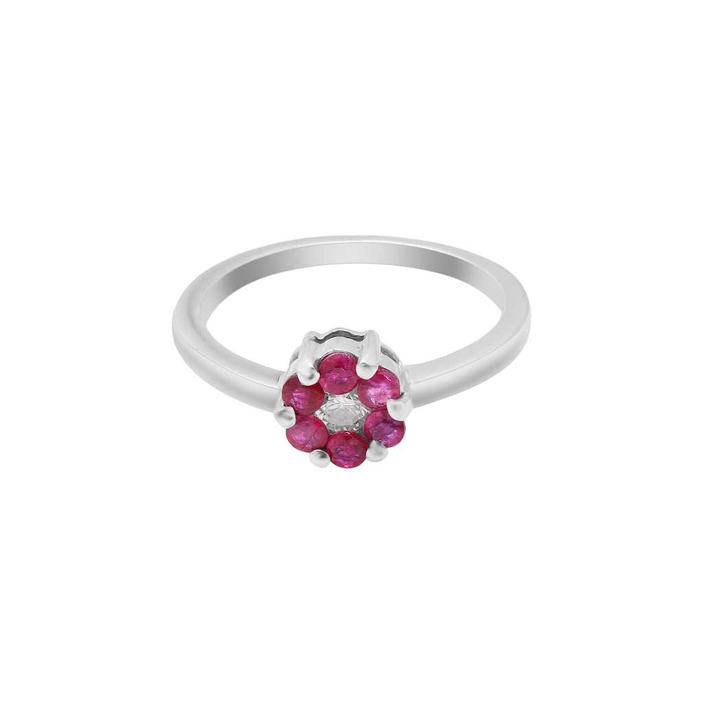 Designer Natural Ruby With Diamond Gold Ring In 18k White Gold