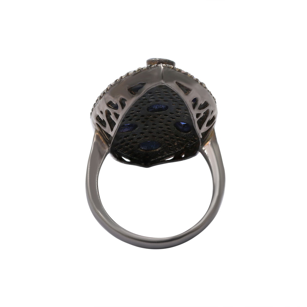 Natural Tanzanite And Diamond 925 Silver Black Rhodium Ring