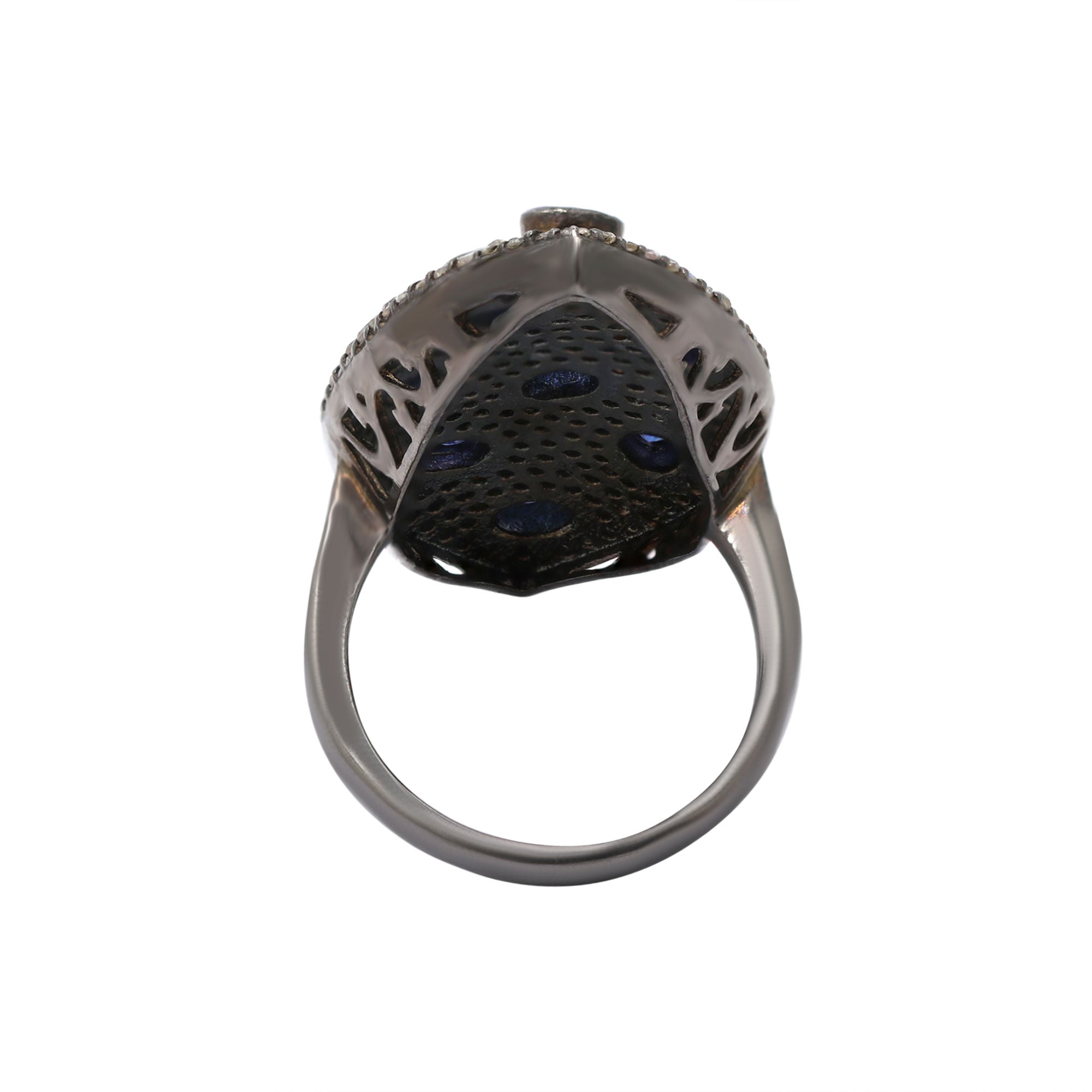 Natural Tanzanite And Diamond 925 Silver Black Rhodium Ring
