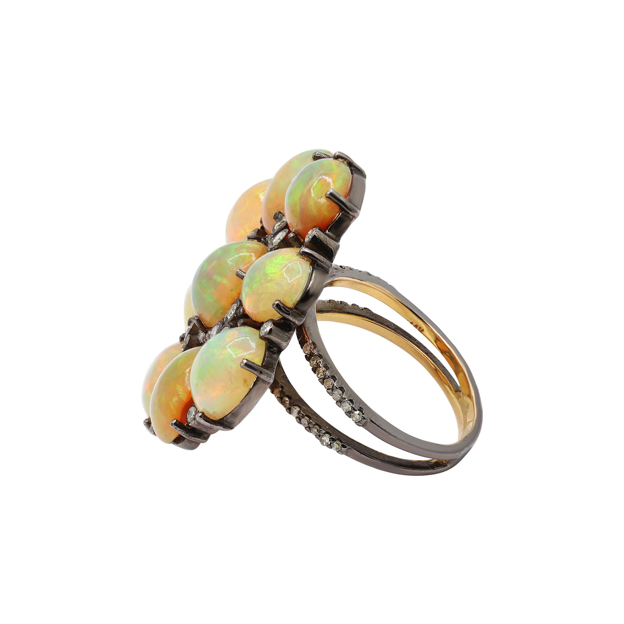 Natural Opal And Diamond 14k Gold Ring Handmade Gold Ring For Women's