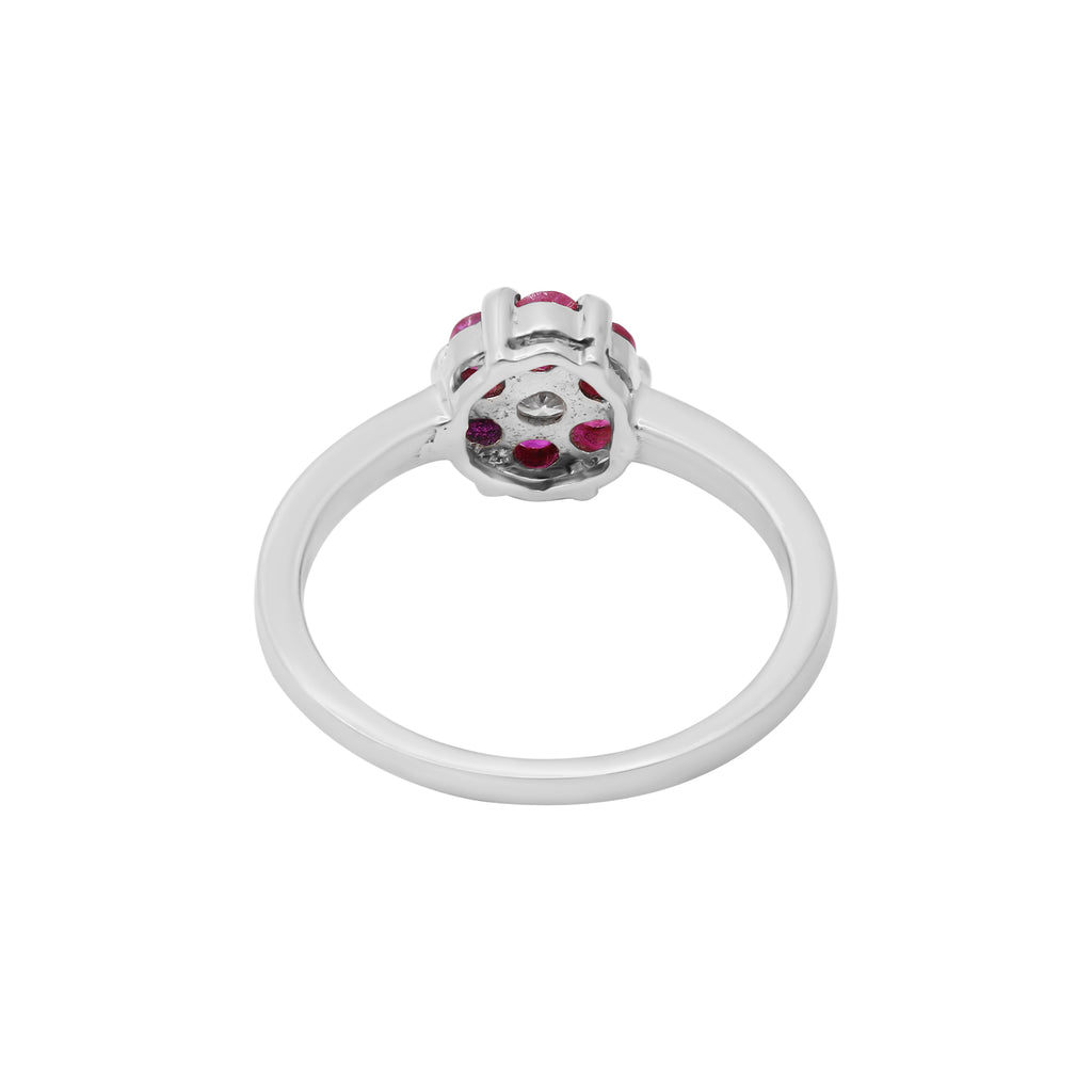 Designer Natural Ruby With Diamond Gold Ring In 18k White Gold