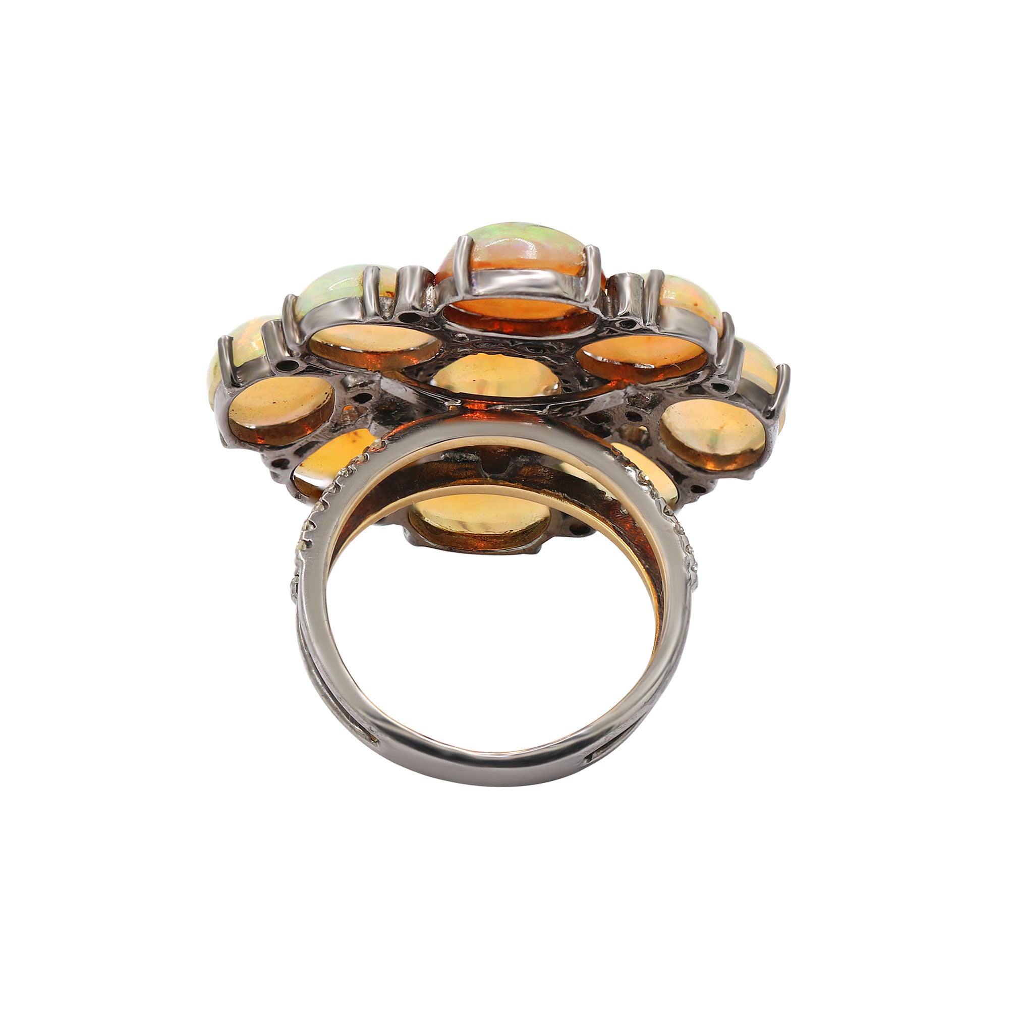 Natural Opal And Diamond 14k Gold Ring Handmade Gold Ring For Women's