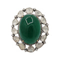 Natural Emerald Oval Cut Precious Gemstone With Polki Diamond 925 Sterling Silver Ring