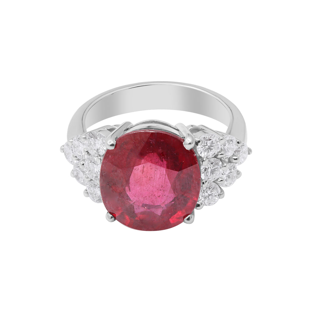 Beautiful 18k White Gold Natural Ruby And Diamond Ring