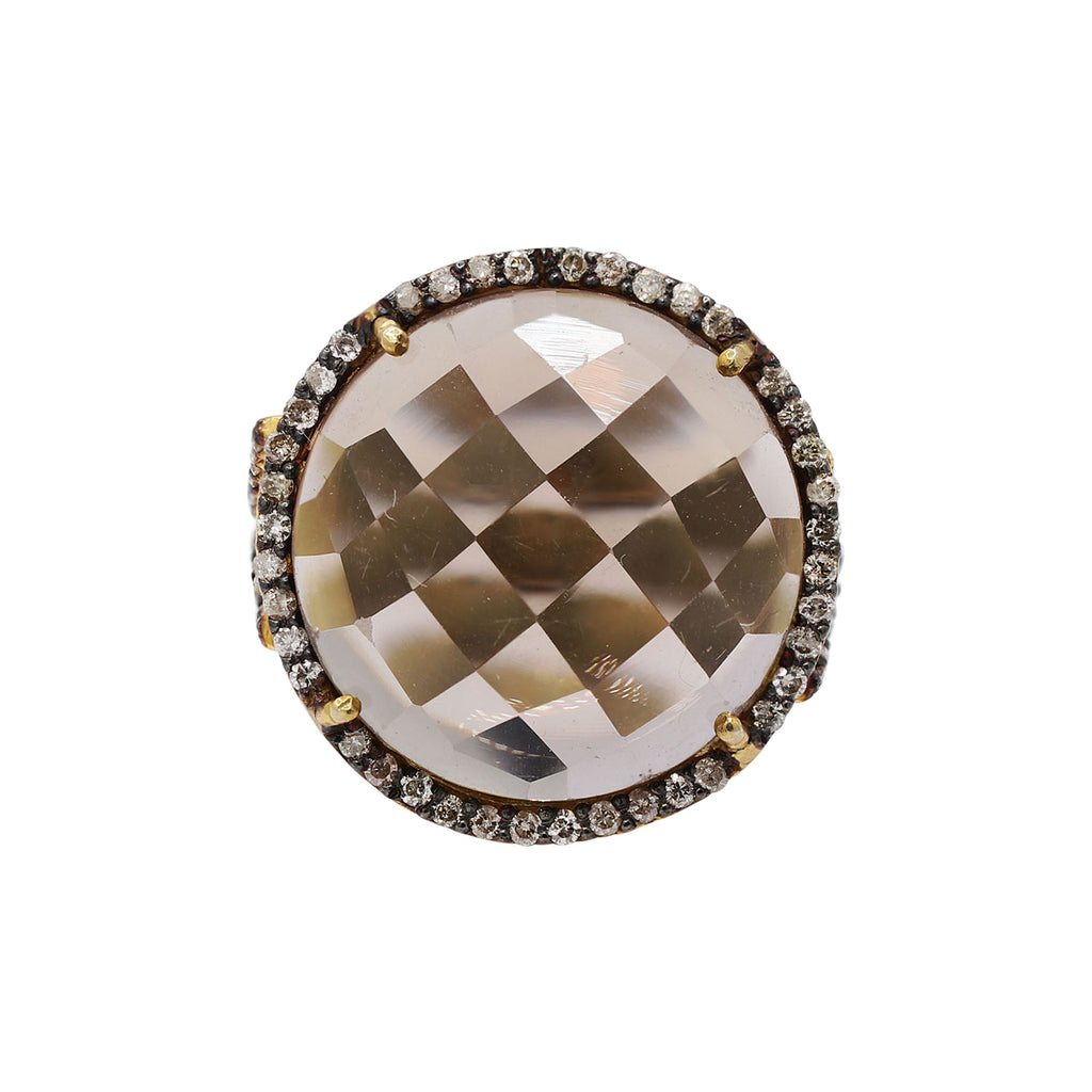 Natural Smoky Quartz & Diamond 925 Sterling Silver Ring