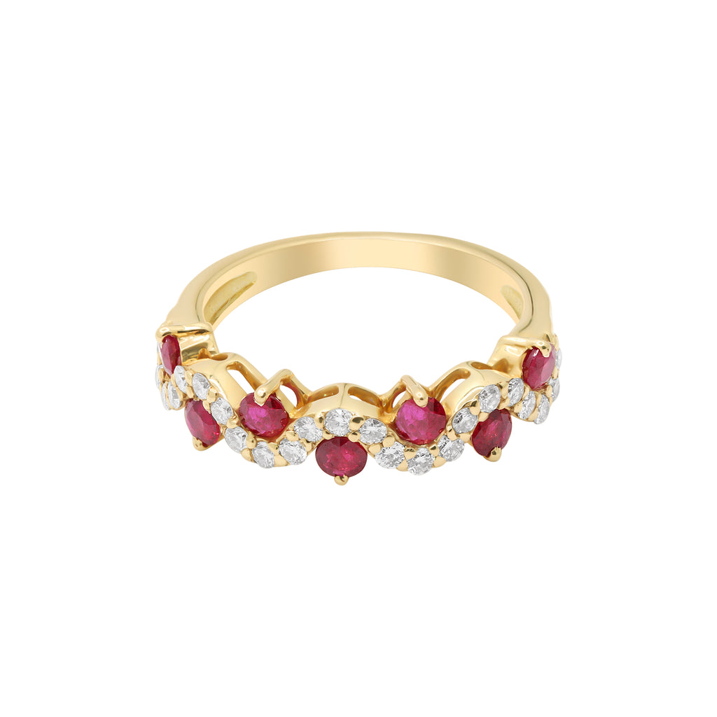 Natural Ruby With Diamond Gold Ring In 14k Yellow Gold