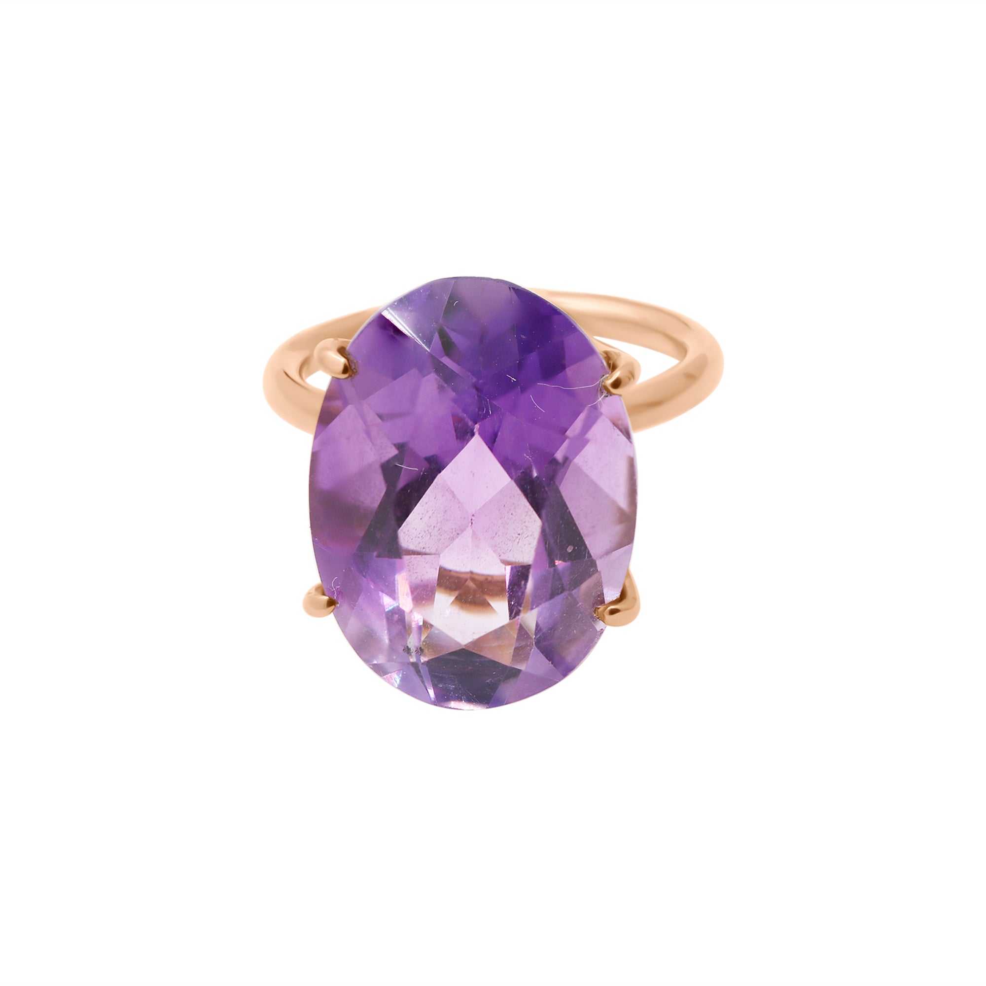 Natural Oval Cut Amethyst 925 Sterling Silver Gold Plated Ring