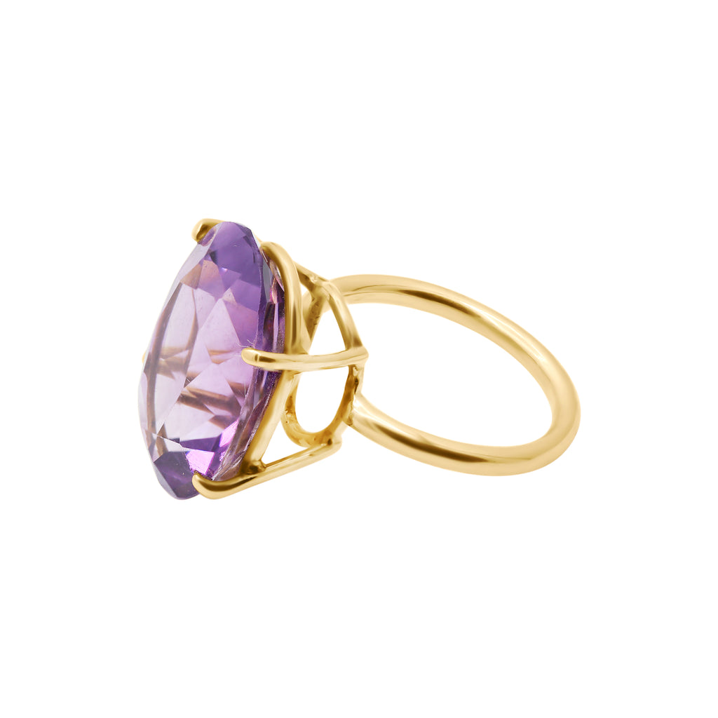 Natural Oval Cut Amethyst 925 Sterling Silver Gold Plated Ring