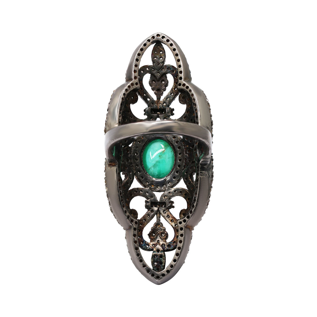 Natural Emerald And diamond 925 Sterling Silver Black Rhodium Ring