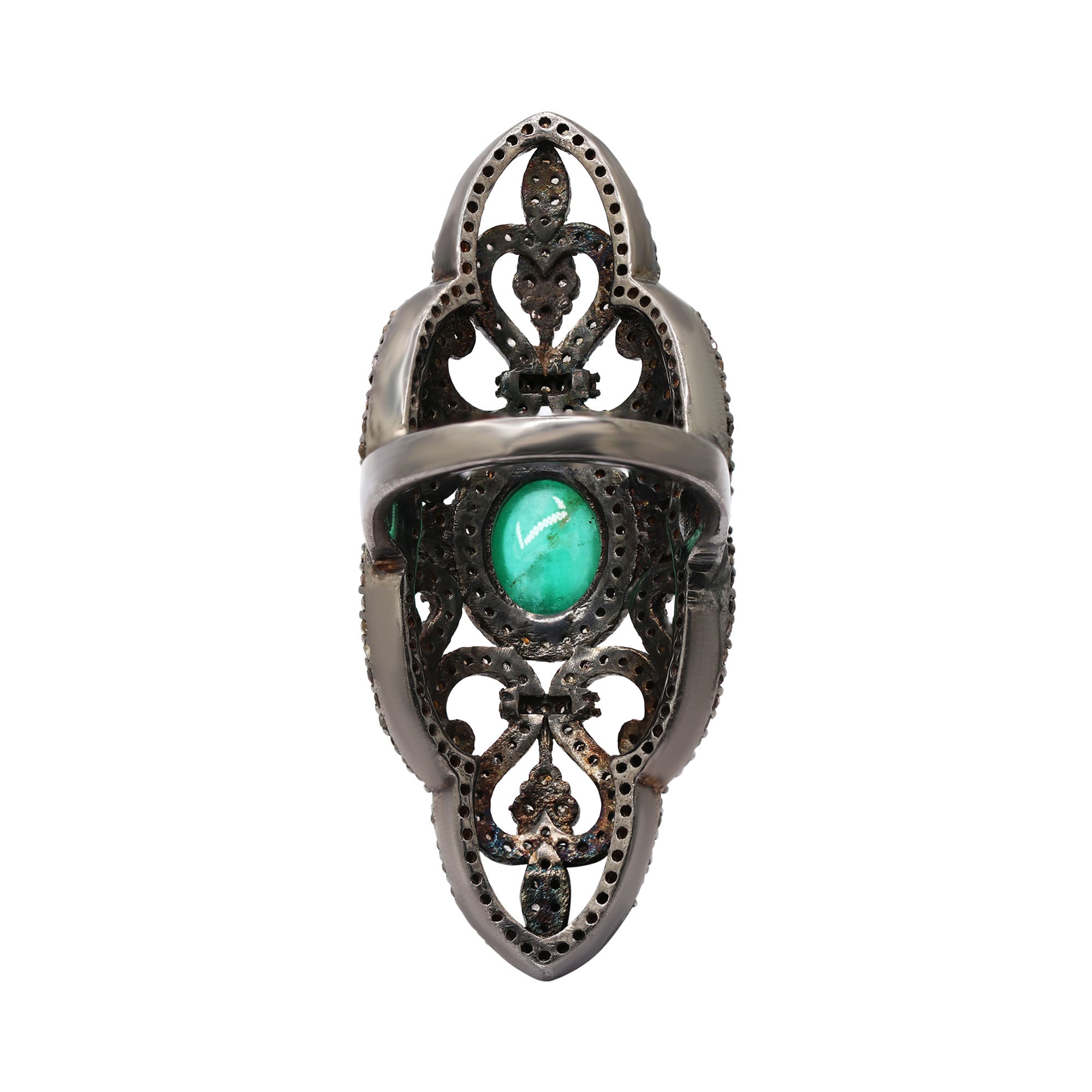 Natural Emerald And diamond 925 Sterling Silver Black Rhodium Ring