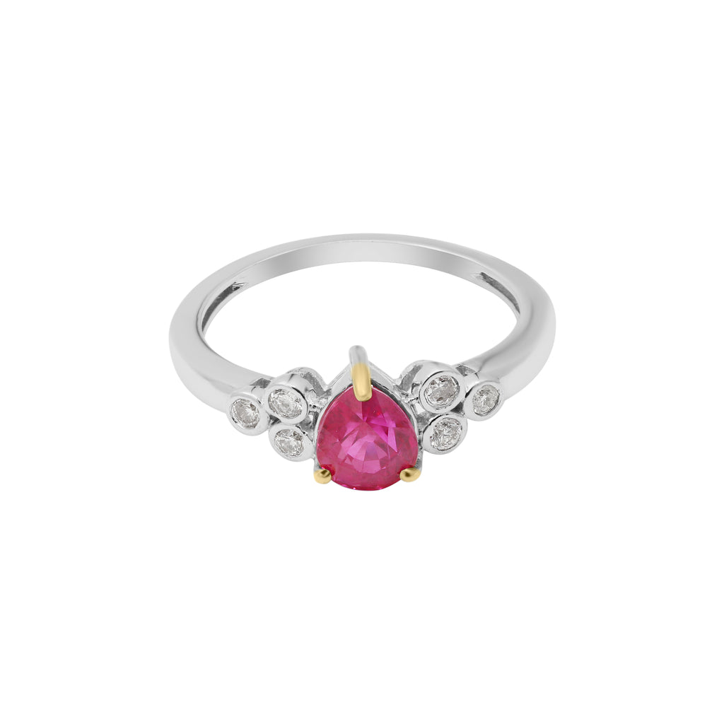 Natural Pear Shaped Ruby With Diamond Ring In 18k White Gold