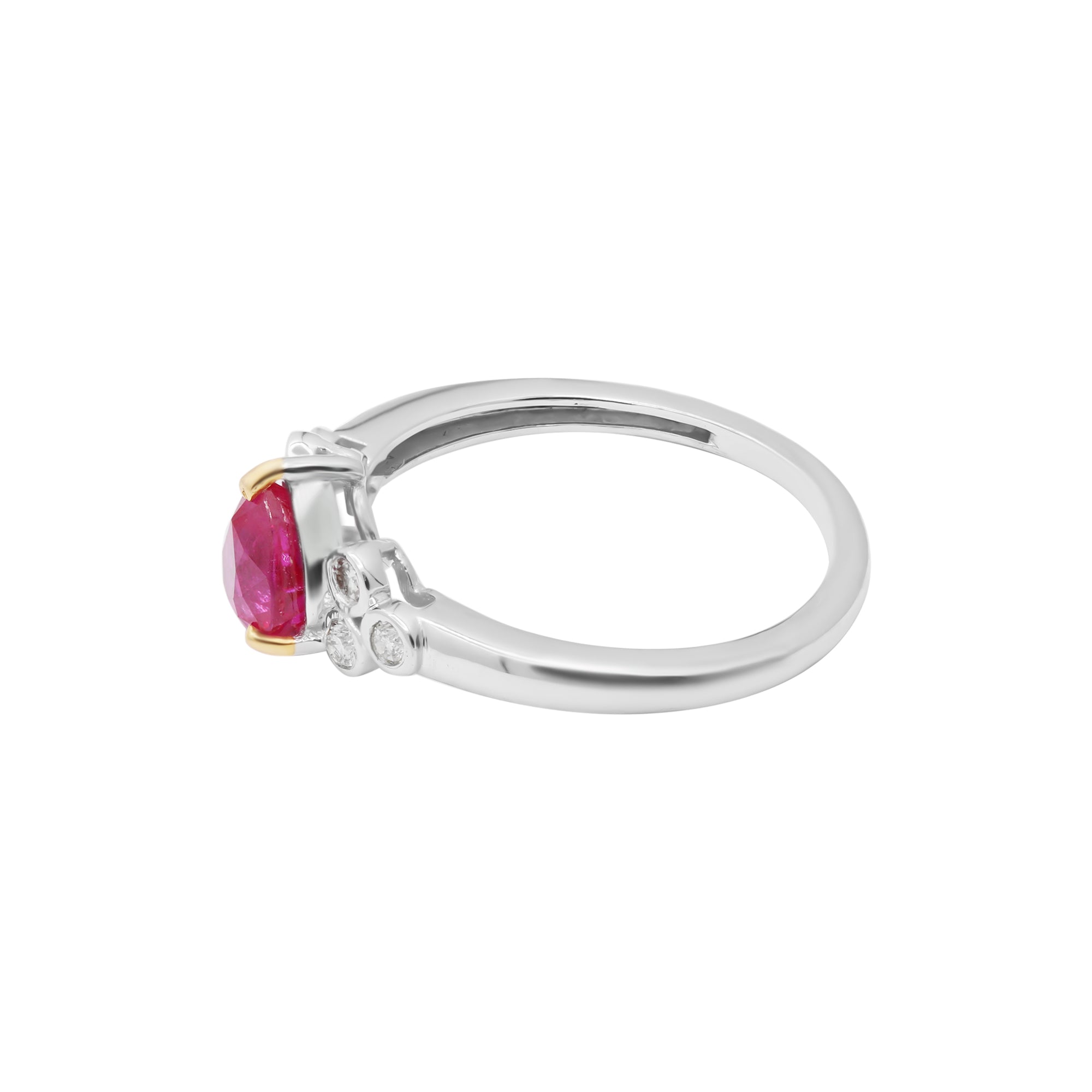 Natural Pear Shaped Ruby With Diamond Ring In 18k White Gold