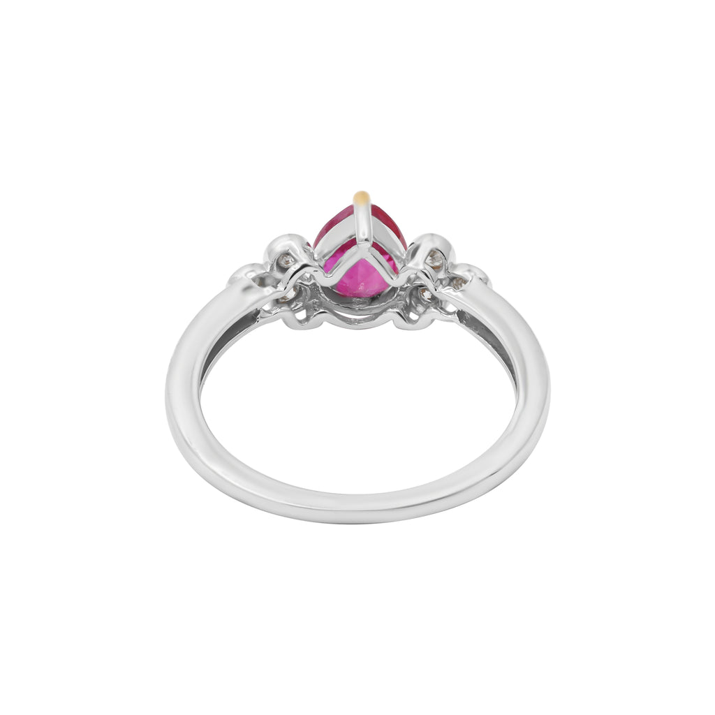 Natural Pear Shaped Ruby With Diamond Ring In 18k White Gold