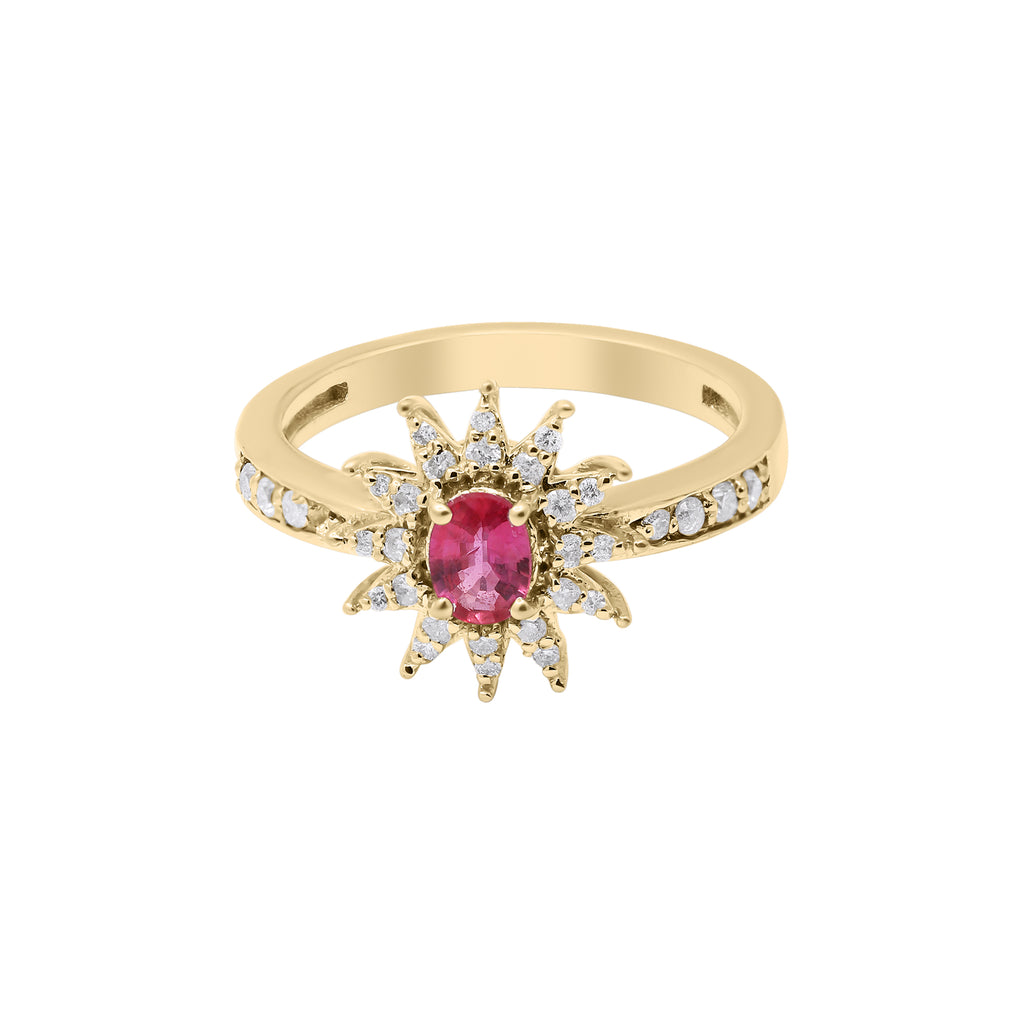 Natural Oval Cut Ruby With Diamond Gold Ring In 18k White Gold
