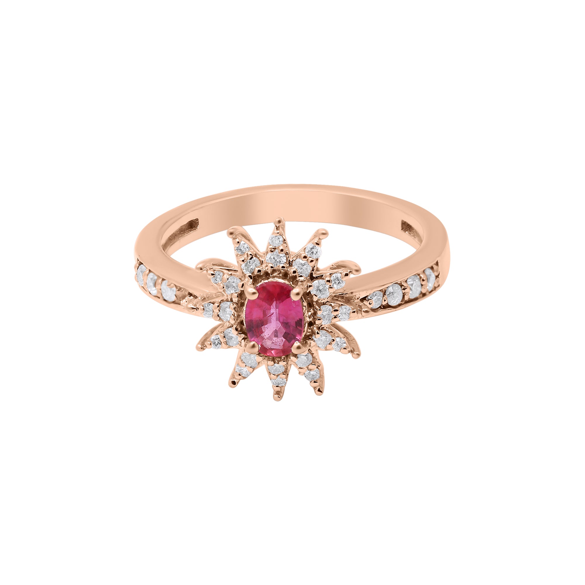 Natural Oval Cut Ruby With Diamond Gold Ring In 18k White Gold