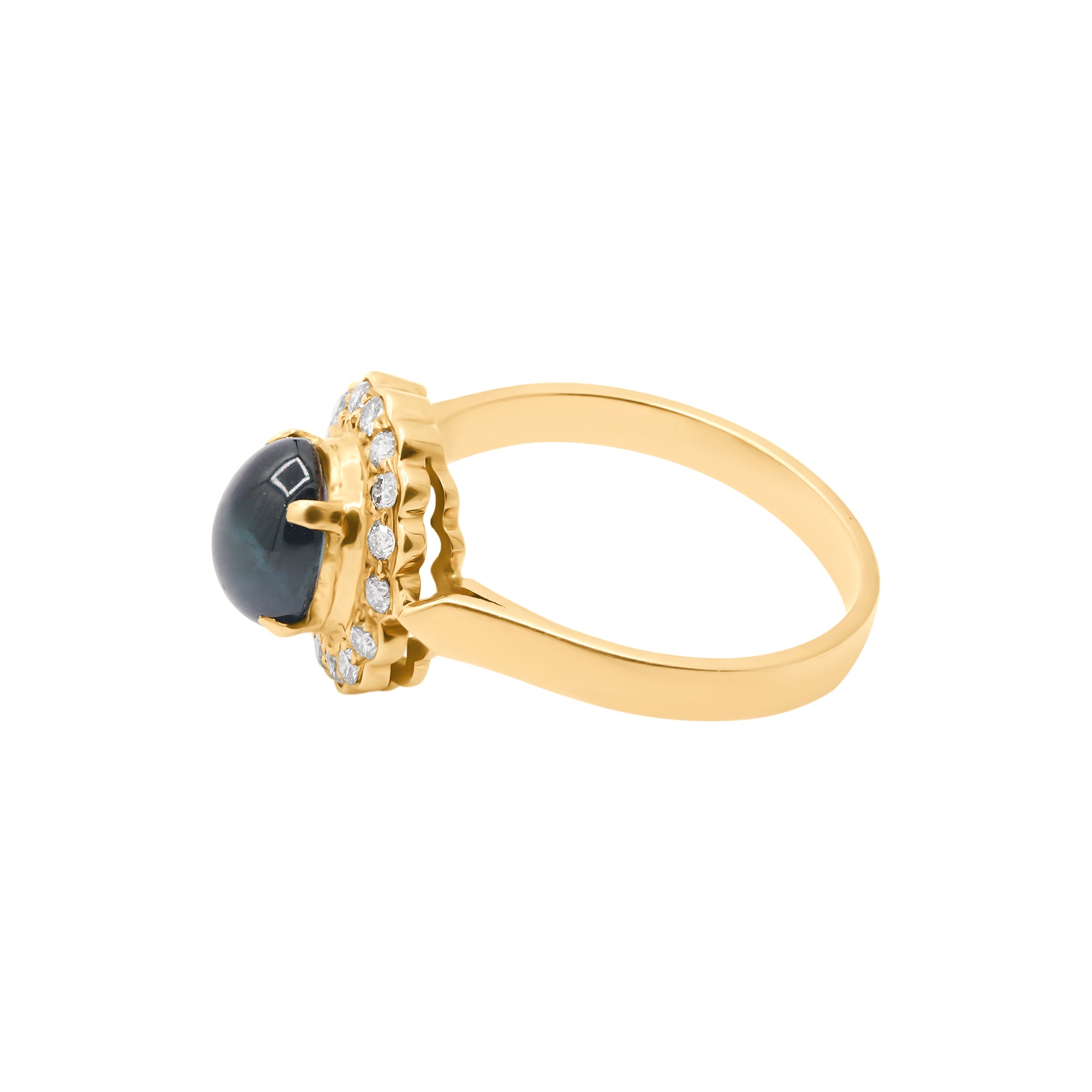 Natural Blue Sapphire And Diamond 18K Yellow Gold Ring