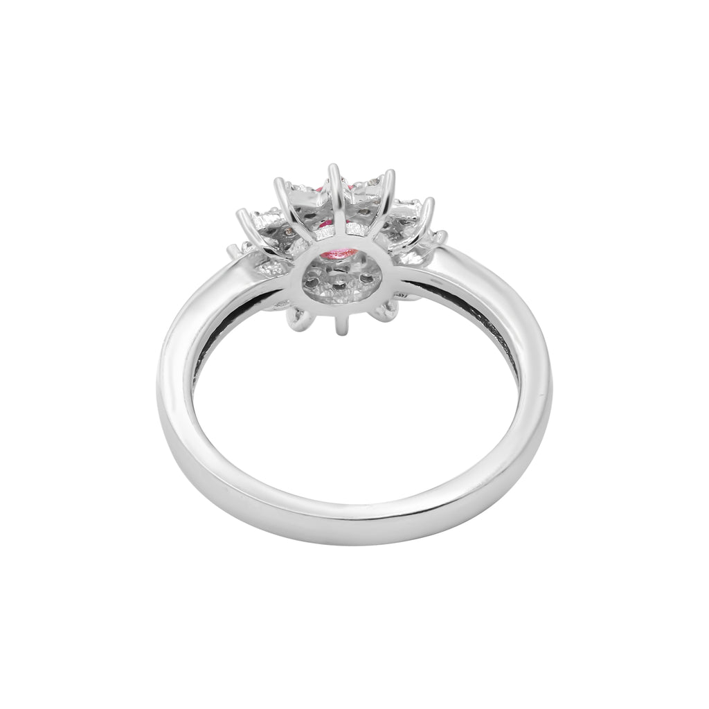 Natural Oval Cut Ruby With Diamond Gold Ring In 18k White Gold