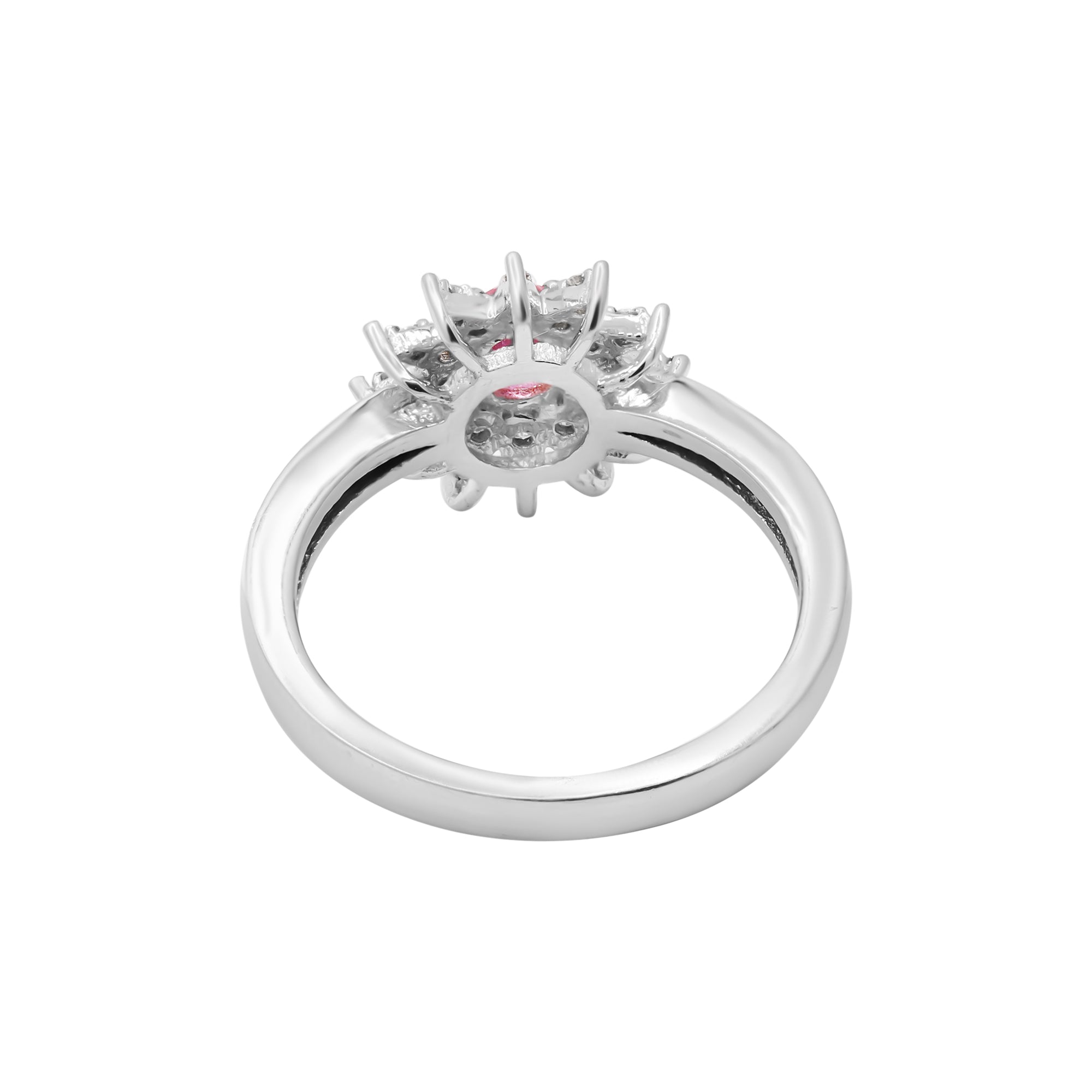 Natural Oval Cut Ruby With Diamond Gold Ring In 18k White Gold