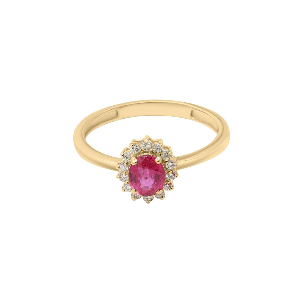 Natural Oval Shaped Ruby And Diamond White Gold Ring In 14k White Gold