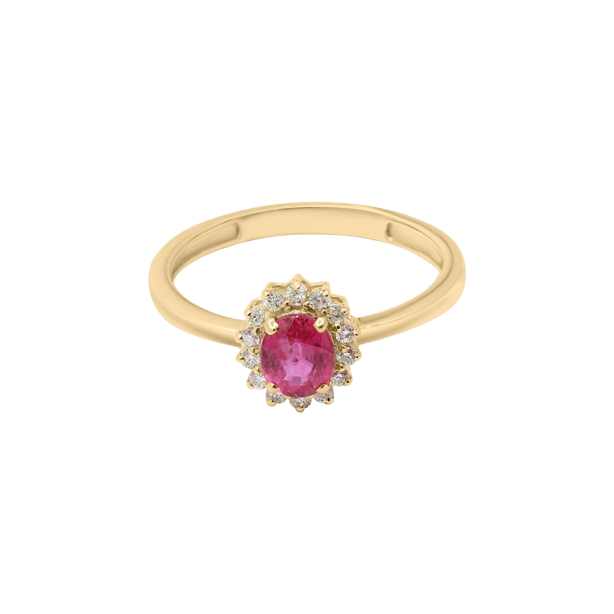 Natural Oval Shaped Ruby And Diamond White Gold Ring In 14k White Gold
