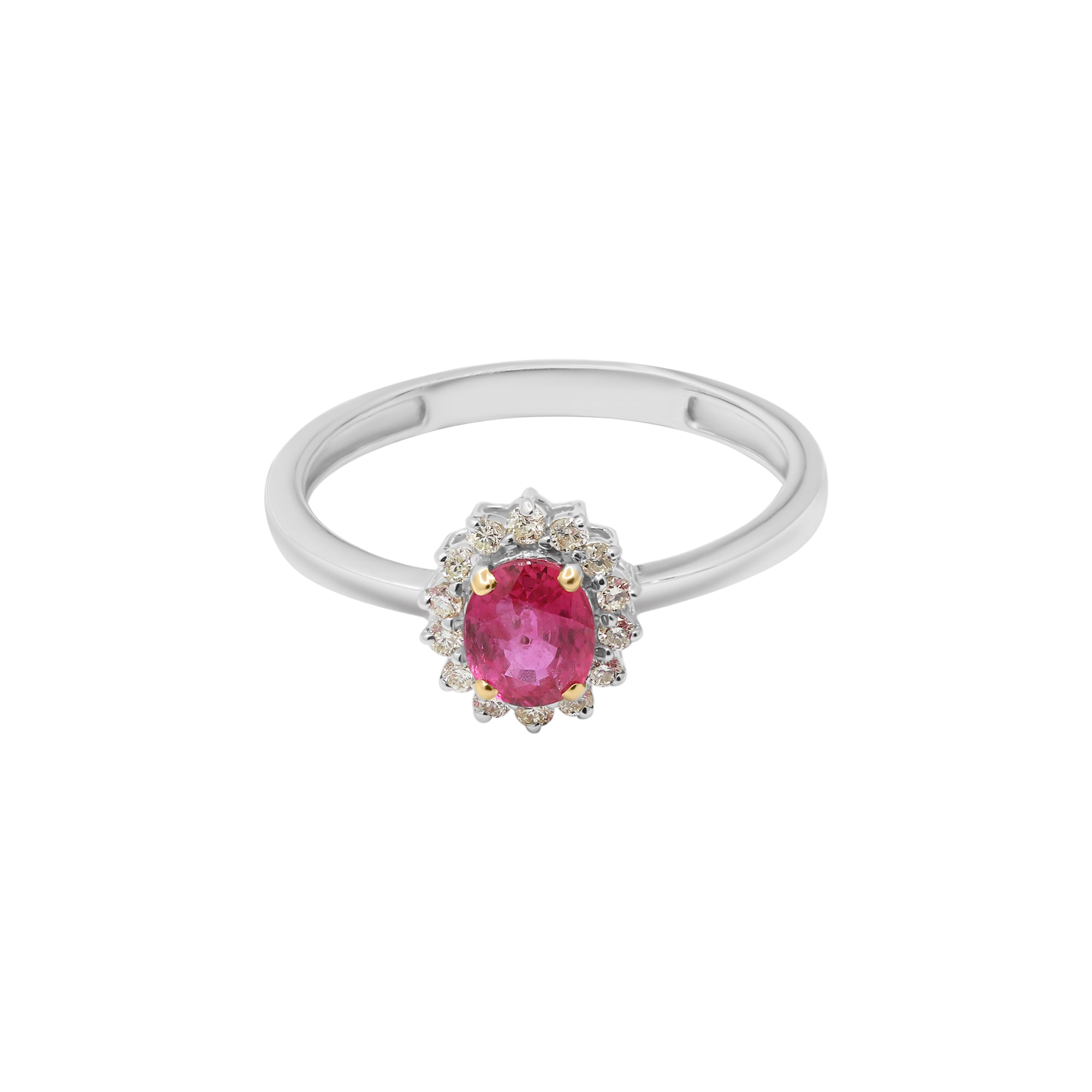 Natural Oval Shaped Ruby And Diamond White Gold Ring In 14k White Gold