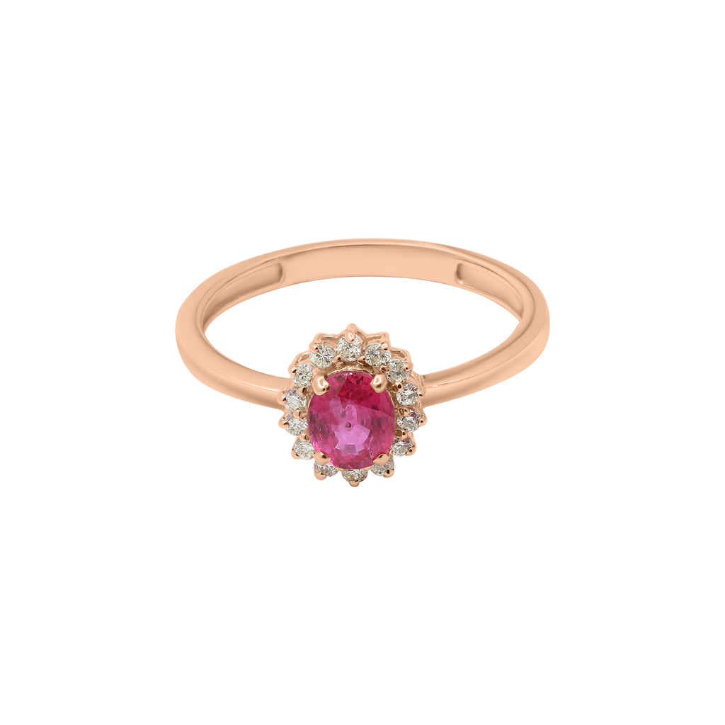 Natural Oval Shaped Ruby And Diamond White Gold Ring In 14k White Gold