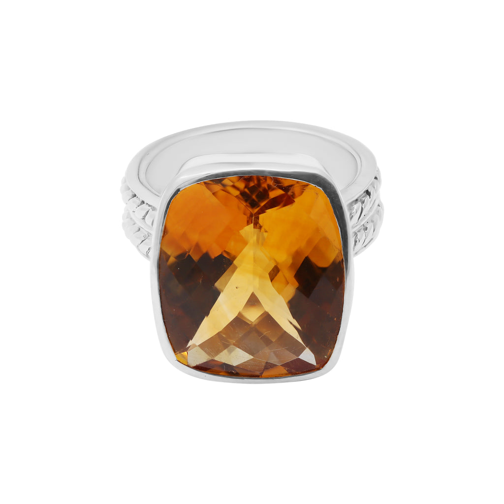 Natural Rectangle Shaped Citrine Gemstone In 9K Rose Gold Ring