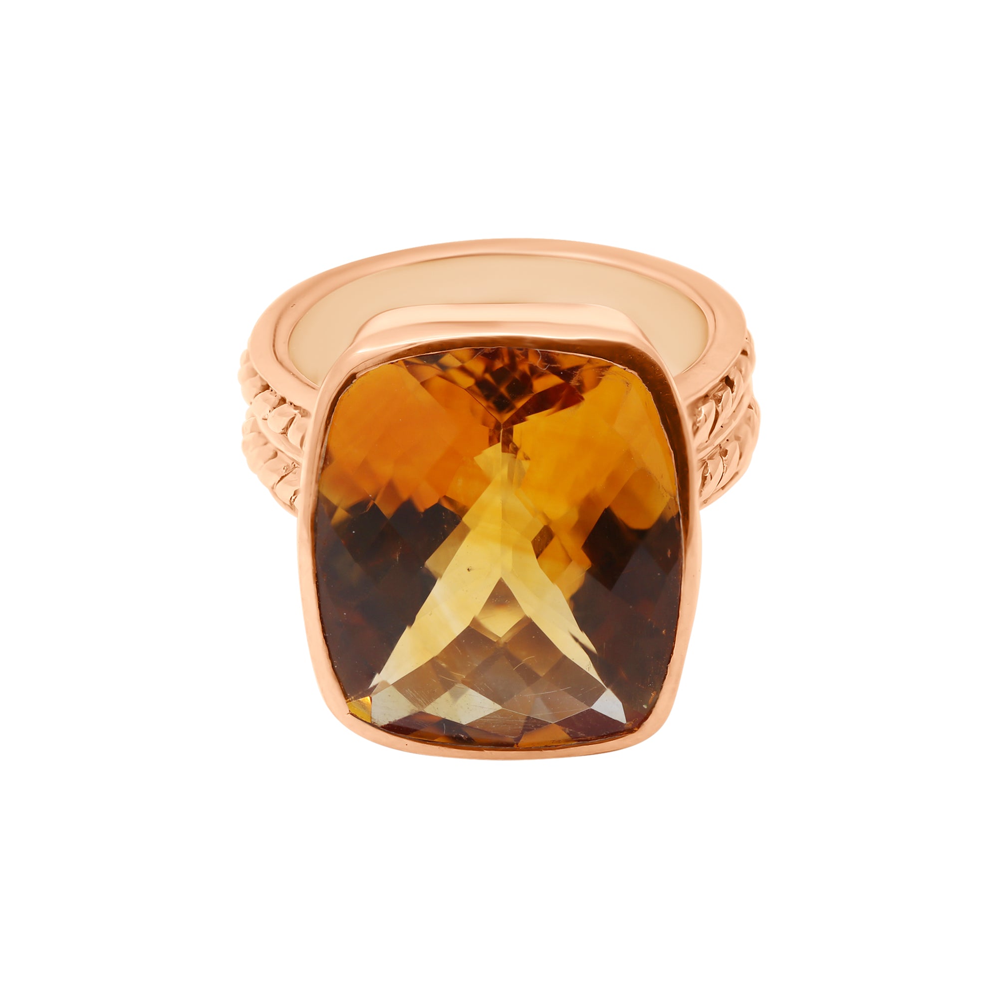 Natural Rectangle Shaped Citrine Gemstone In 9K Rose Gold Ring