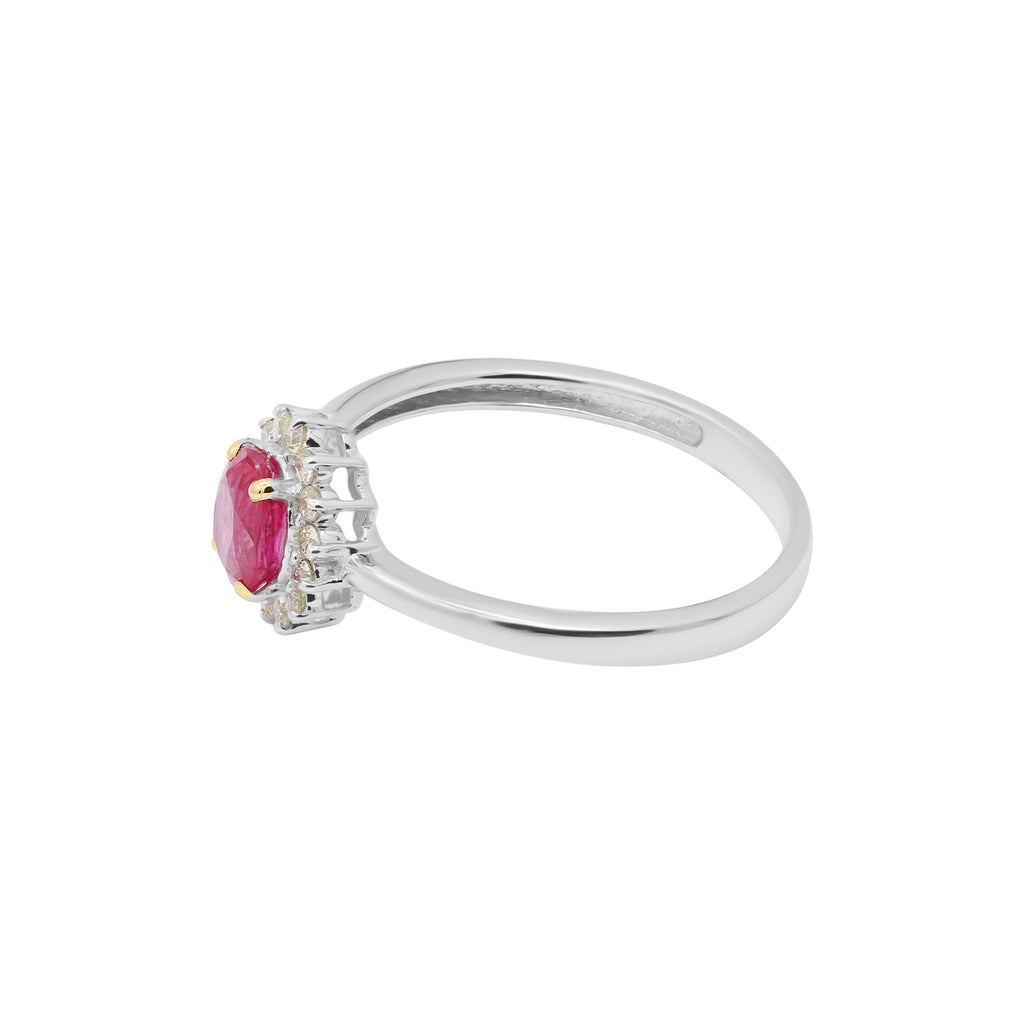 Natural Oval Shaped Ruby And Diamond White Gold Ring In 14k White Gold