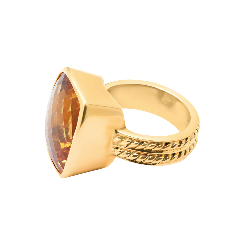 Natural Rectangle Shaped Citrine Gemstone In 9K Rose Gold Ring