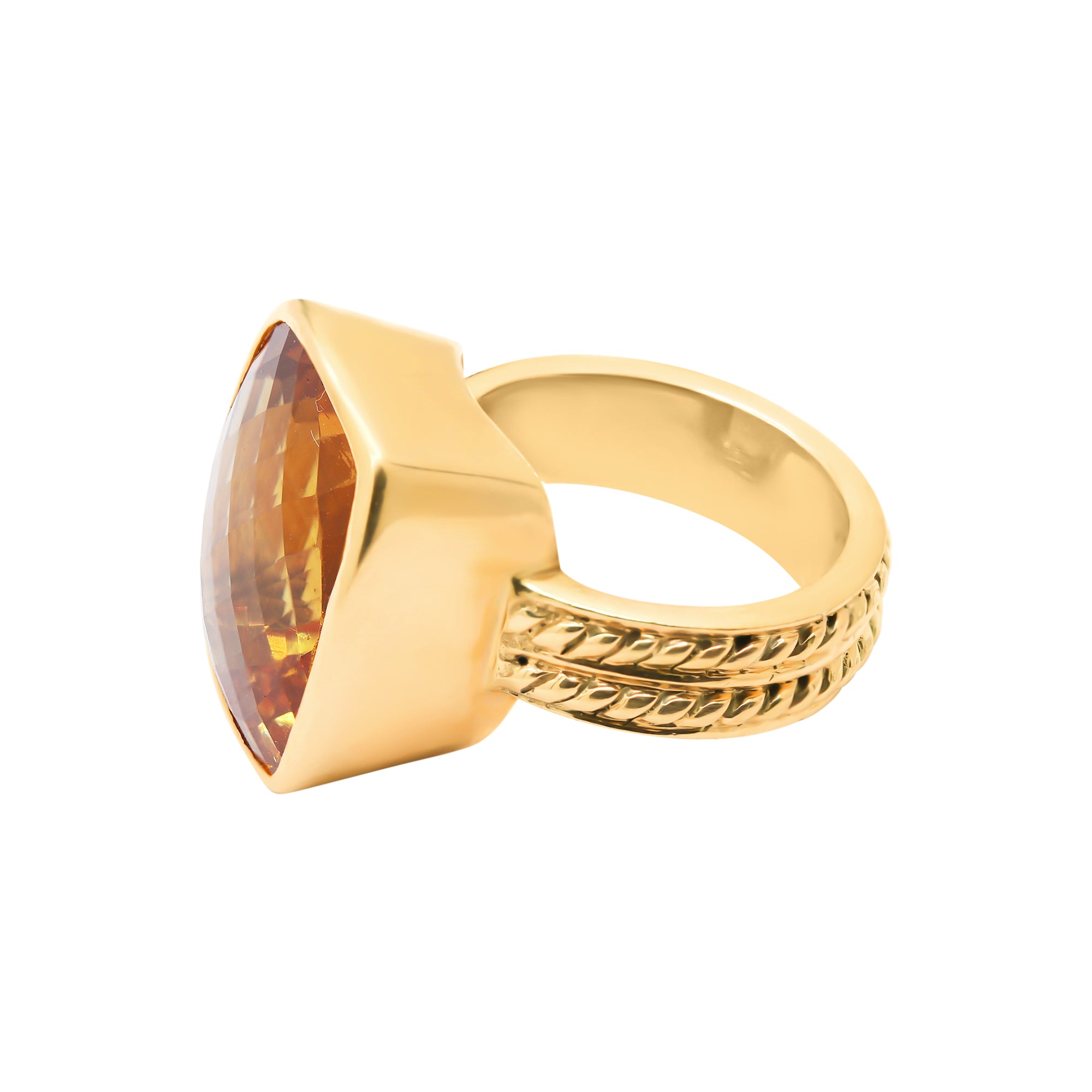 Natural Rectangle Shaped Citrine Gemstone In 9K Rose Gold Ring