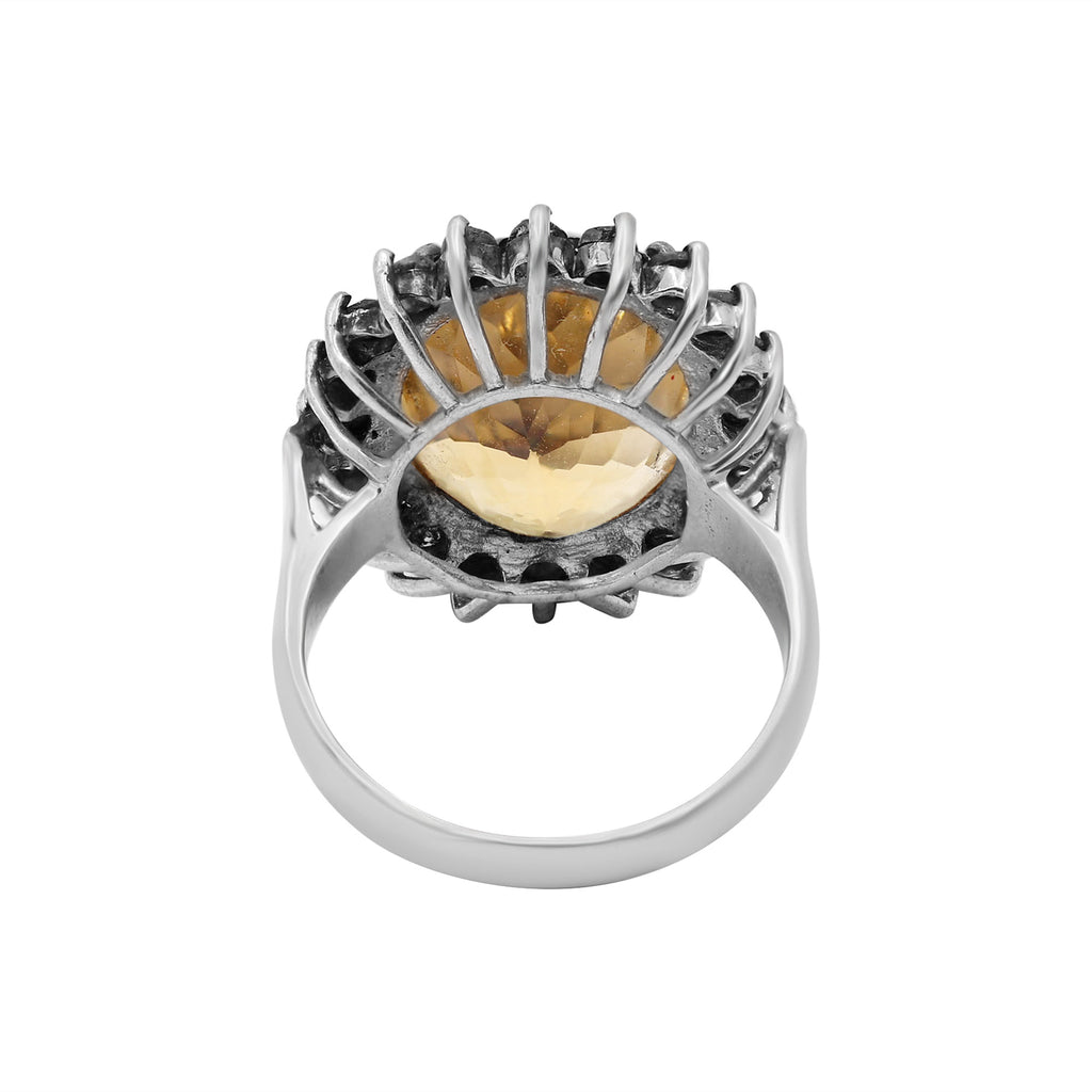 Beautiful Natural Citrine With Black Diamond 925 Sterling Silver Ring