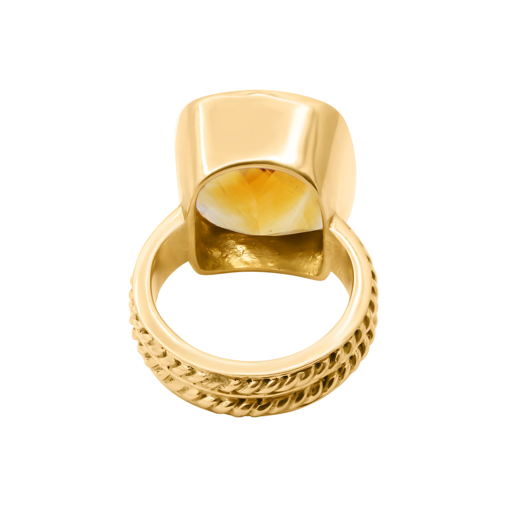 Natural Rectangle Shaped Citrine Gemstone In 9K Rose Gold Ring