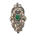 Natural Emerald And Polki Diamond 925 Sterling Silver Gold Plated Ring