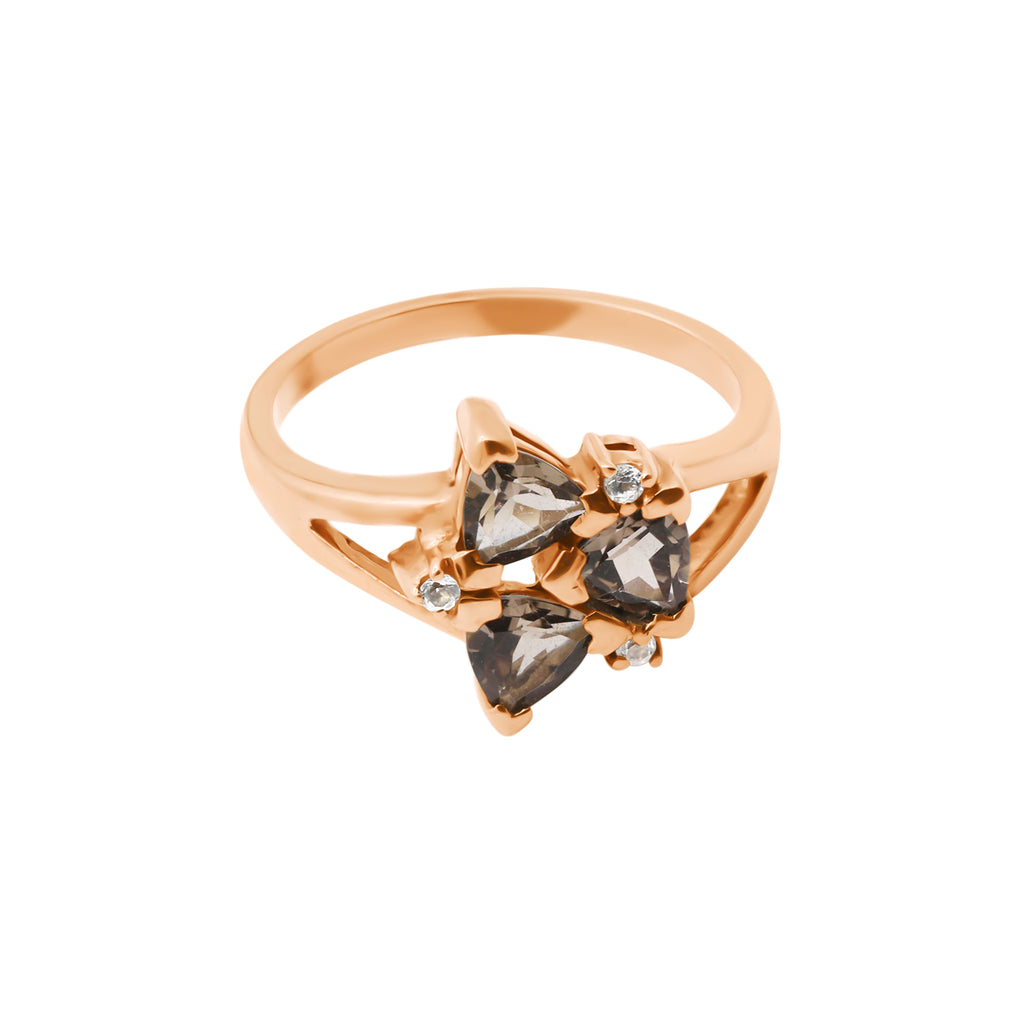 Trillion Shaped 9K Yellow Gold Natural Smoky Quartz And Diamond Ring