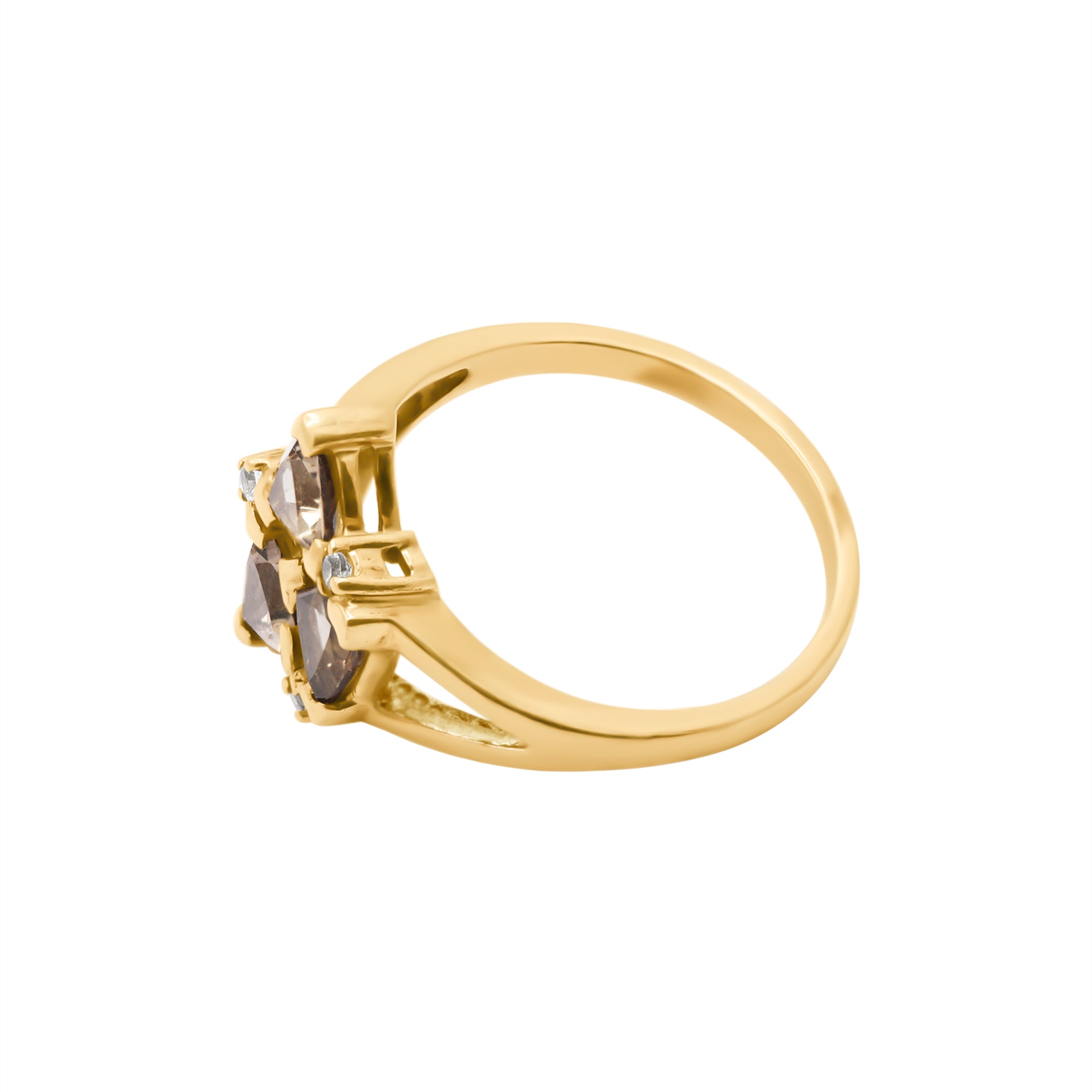 Trillion Shaped 9K Yellow Gold Natural Smoky Quartz And Diamond Ring