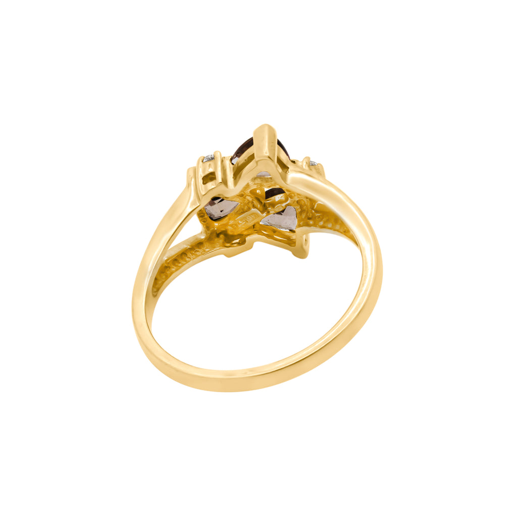 Trillion Shaped 9K Yellow Gold Natural Smoky Quartz And Diamond Ring