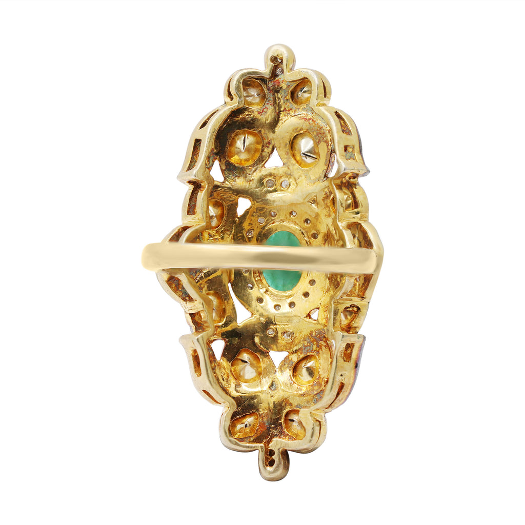 Natural Emerald And Polki Diamond 925 Sterling Silver Gold Plated Ring