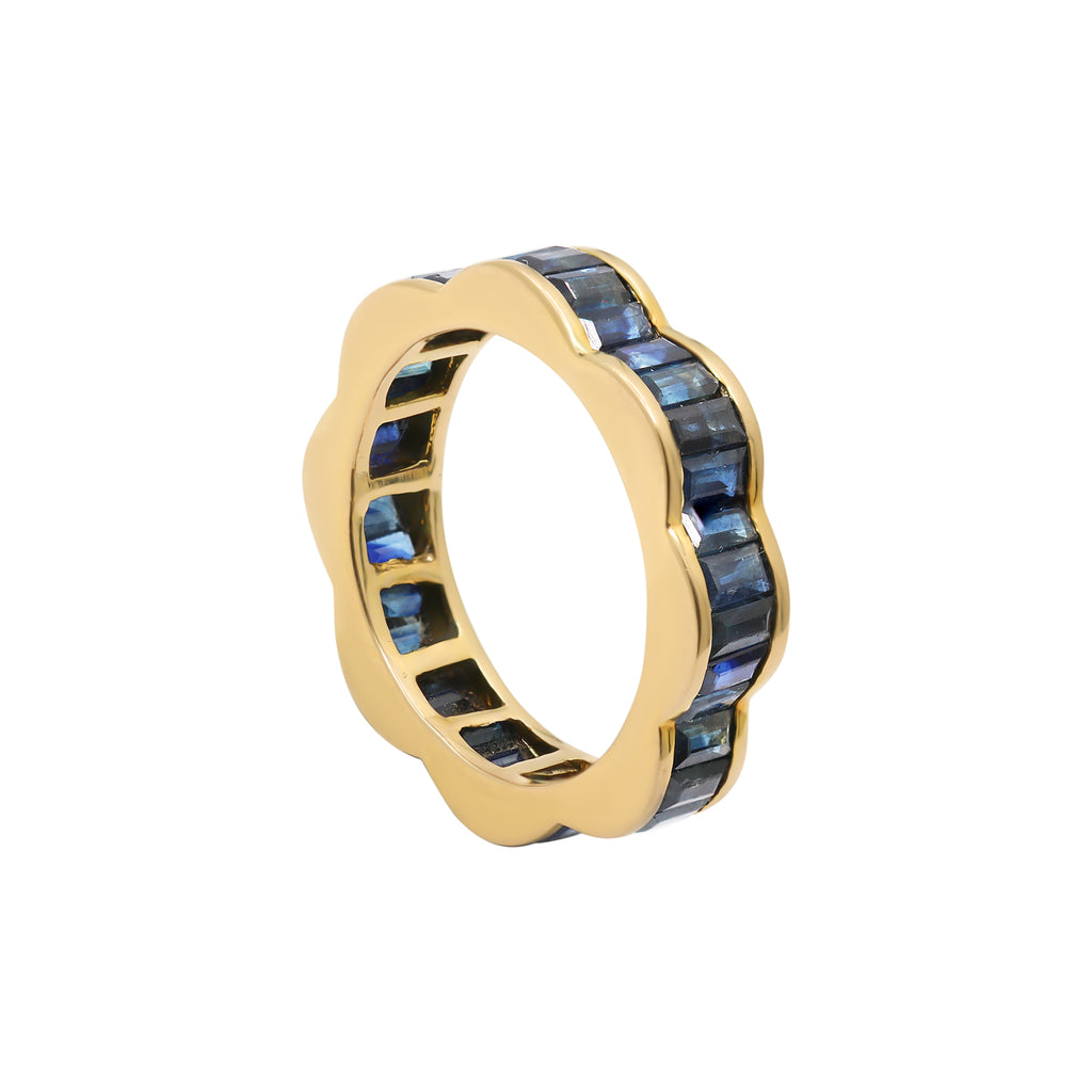 Natural Blue Sapphire 18k Yellow Gold Band Ring
