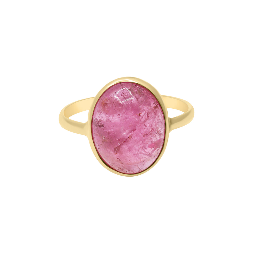 Natural Oval Cut Pink Tourmaline Yellow Gold Ring In 18k Yellow Gold