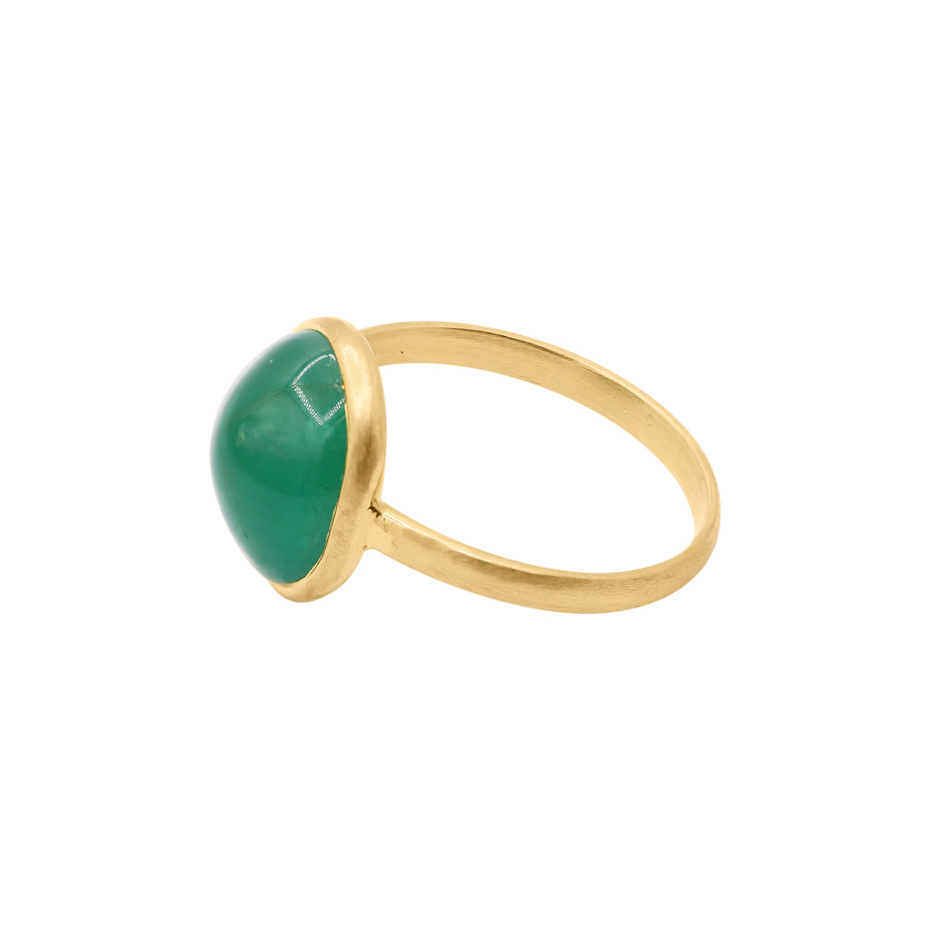 18K Yellow Gold Natural Oval Cut Emerald Unisex Gold Ring