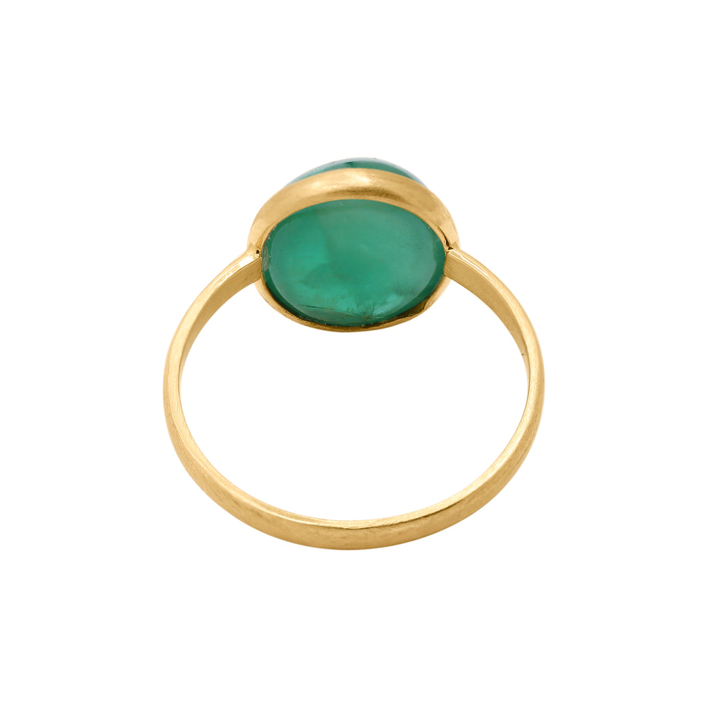 18K Yellow Gold Natural Oval Cut Emerald Unisex Gold Ring